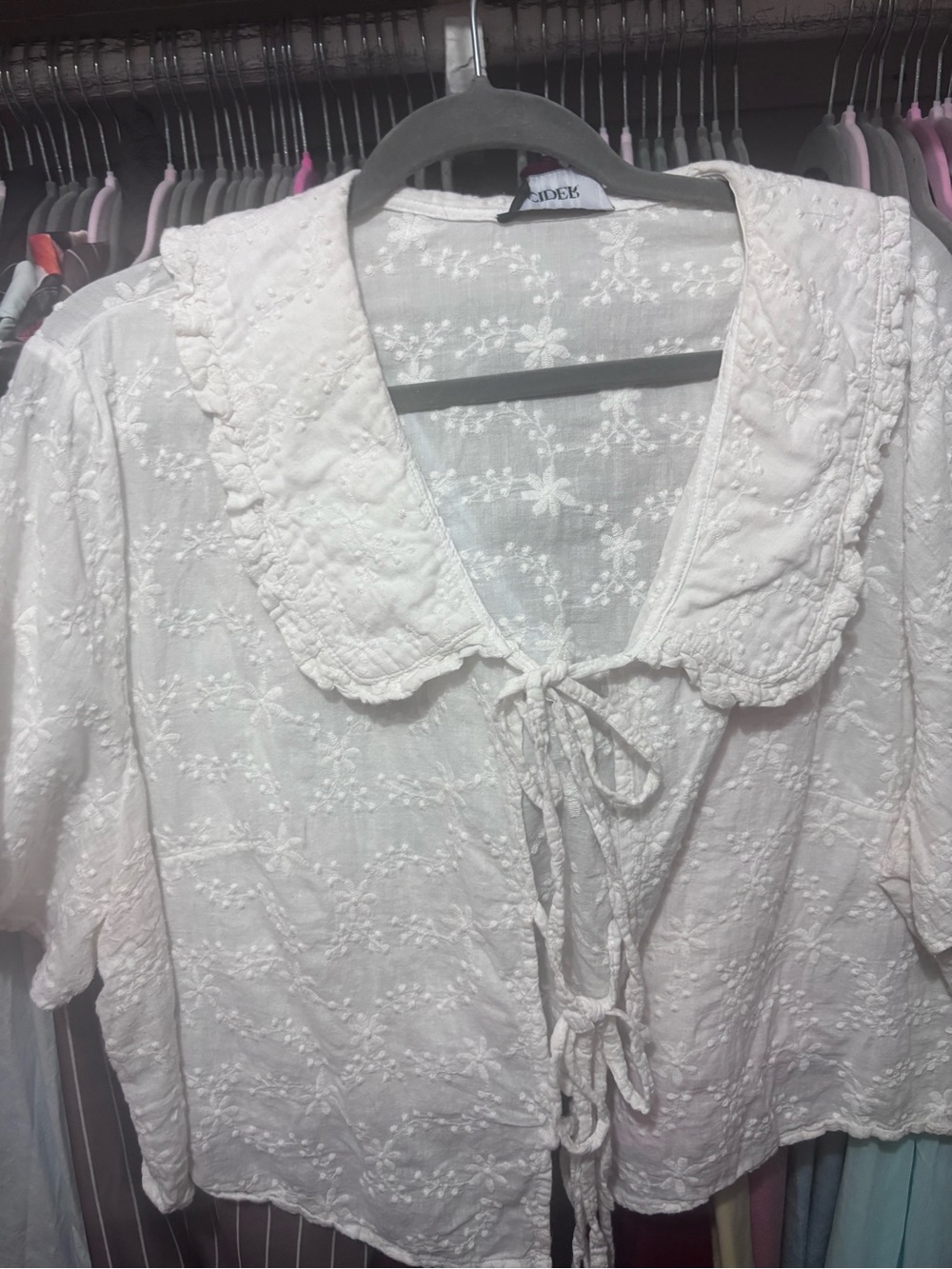 Cider White Eyelet Tie-Front Blouse